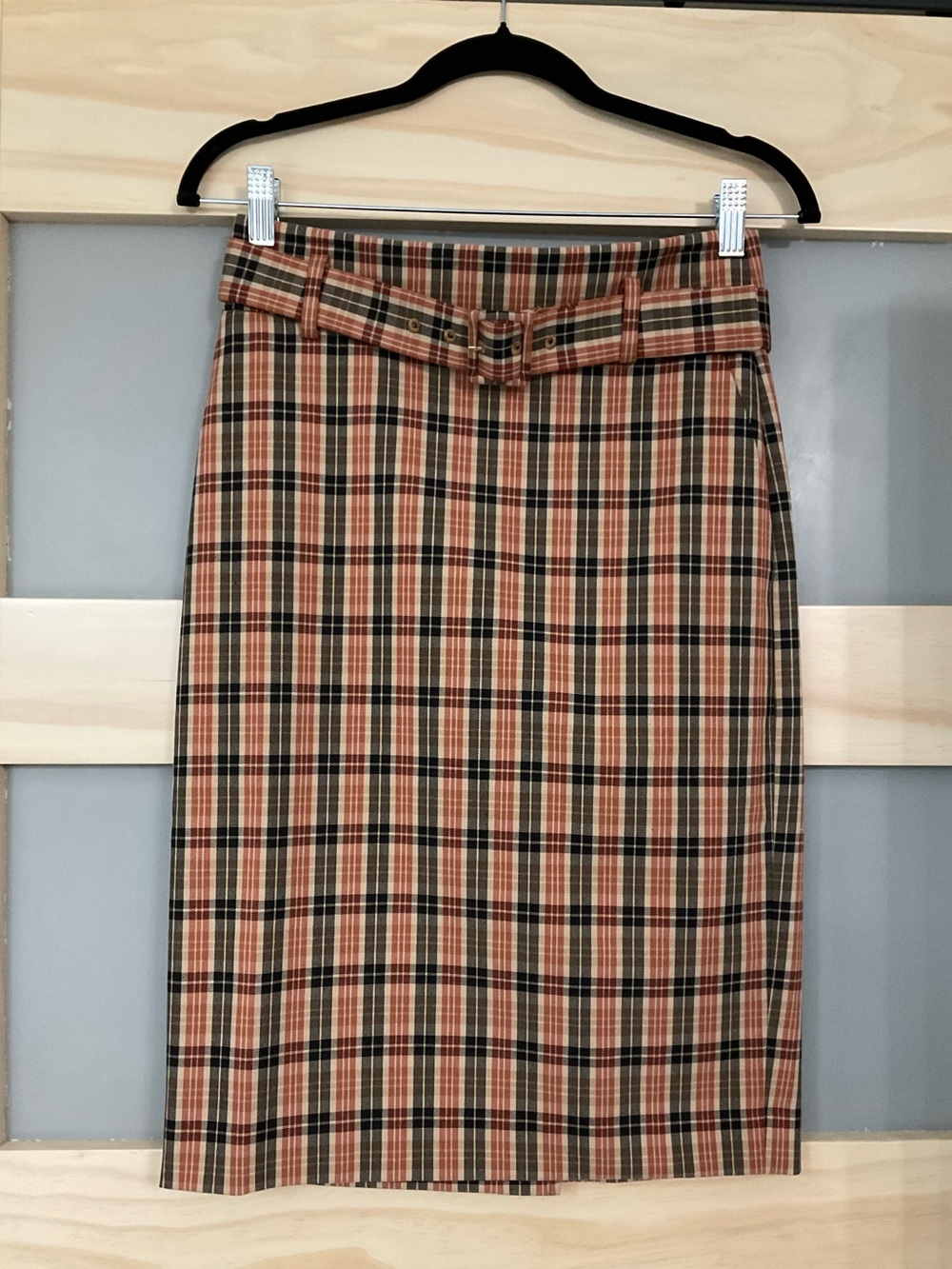 Ann Taylor Factory Plaid Belted Pencil Skirt Size 0 NWT Fall